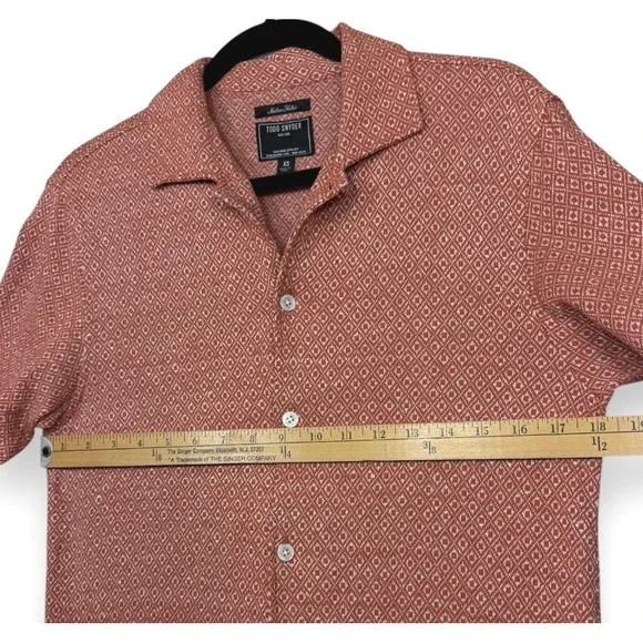 Todd Snyder Cabana Shirt Mens XS Rustic Orange Diamond Linen Cotton Short Sleeve - Picture 8 of 11